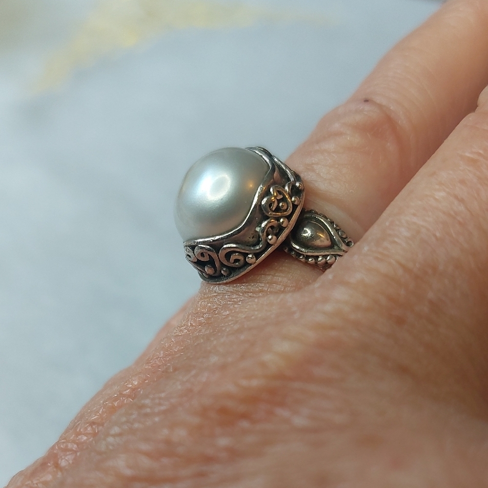 Sterling Silver Pearl Statement Ring - White Pearl